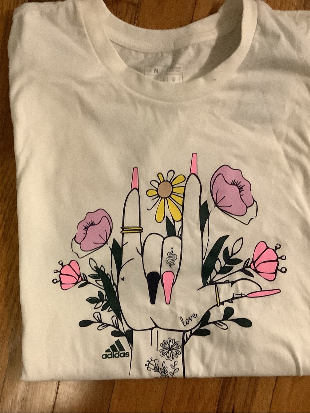 Adidas Floral Love Sign White Tee